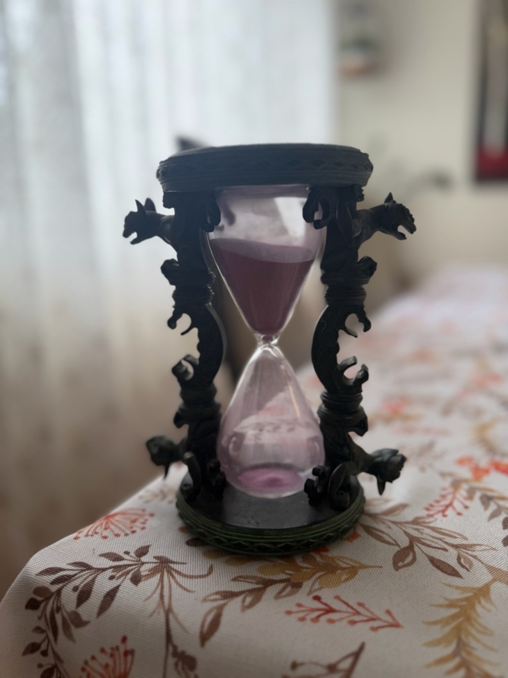 Disney Black Dragon Hourglass with Pink Sand